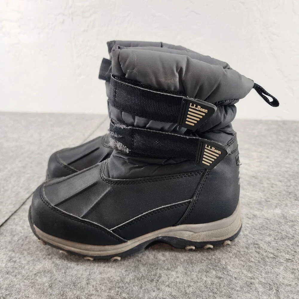 LL Bean Kids Youth Sz 13 Black Gray Insulated Waterproof Snow‎ Boots Winter Gear